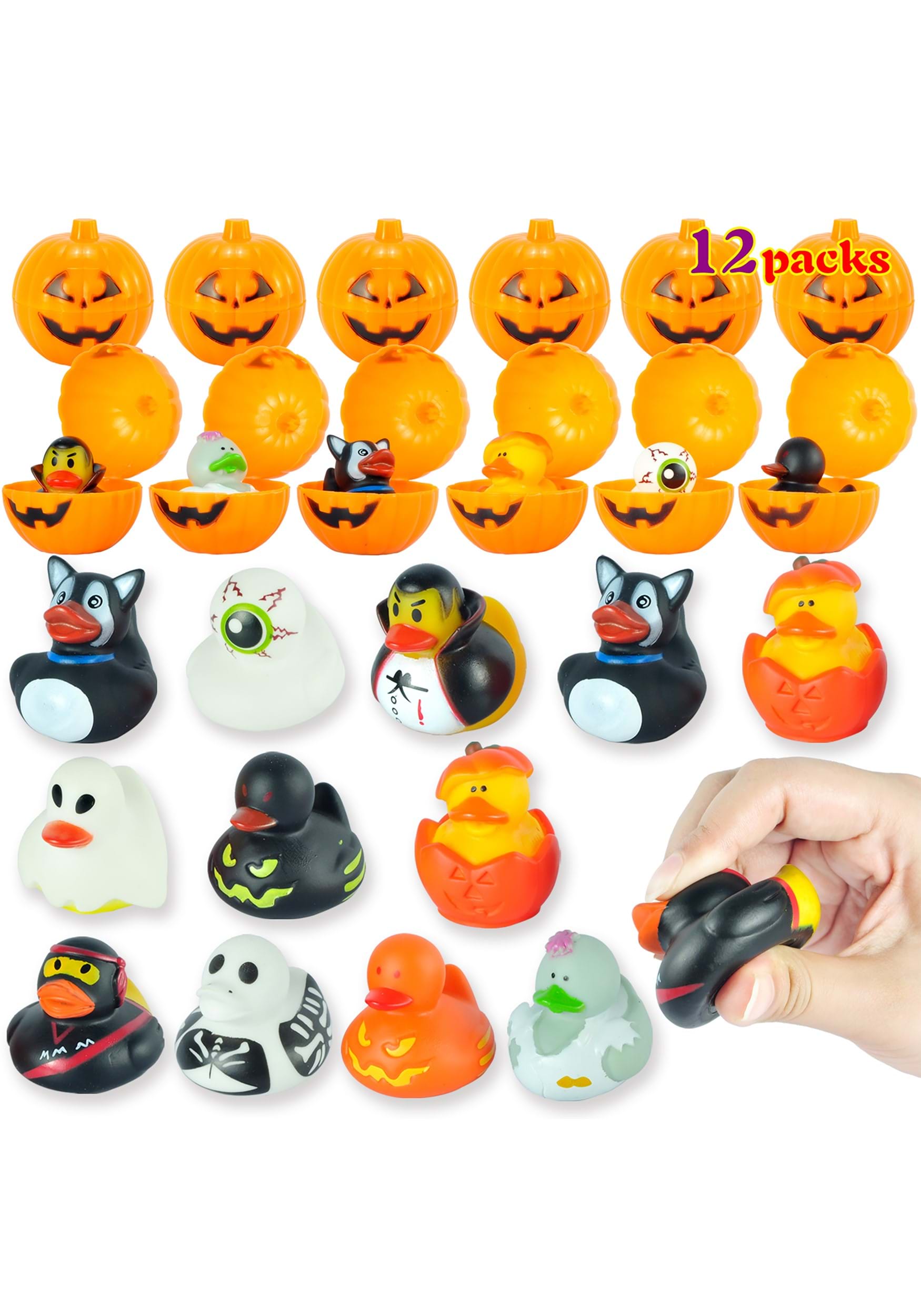 Halloween Prefilled Pumpkin Box with Rubber Duck (12 Pack) | Halloween Accessories