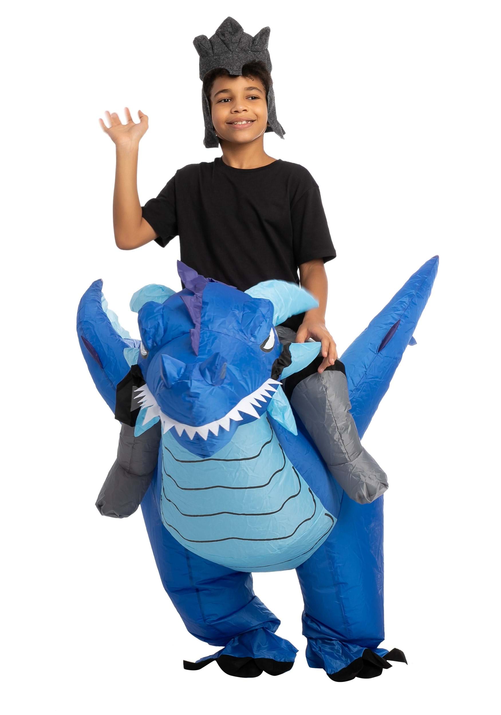 Inflatable Blue Dragon Ride-On Kid's Costume | Inflatable Costumes