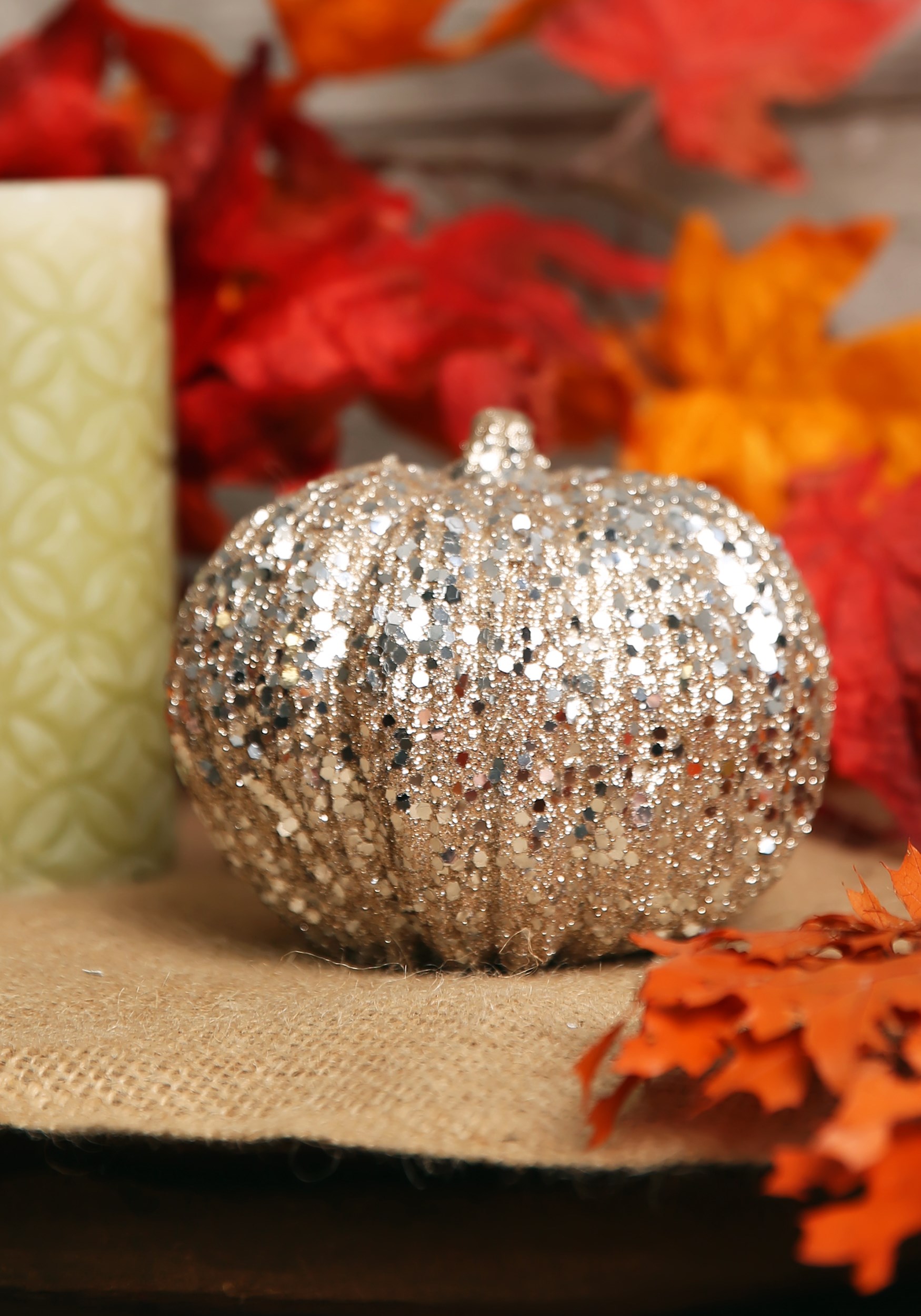 4.5 Inch Short Champagne Glitter Pumpkin | Pumpkin Decorations
