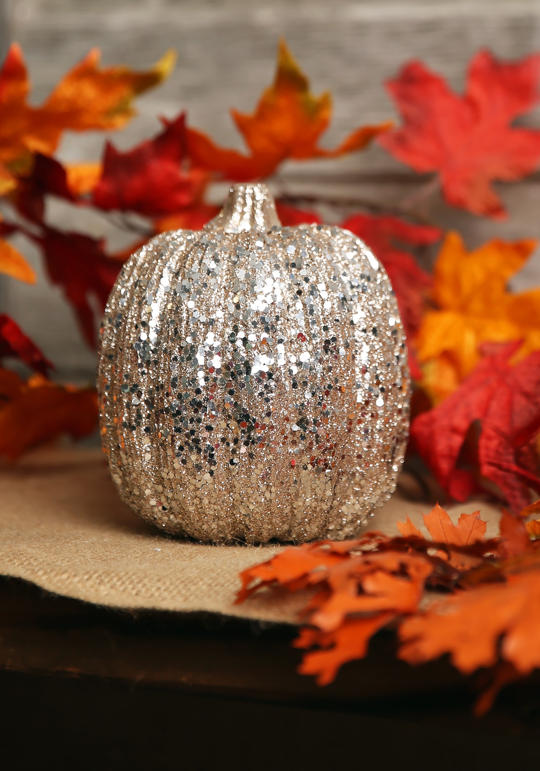 Skinny Champagne Glitter Pumpkin Decoration | Pumpkin Decorations