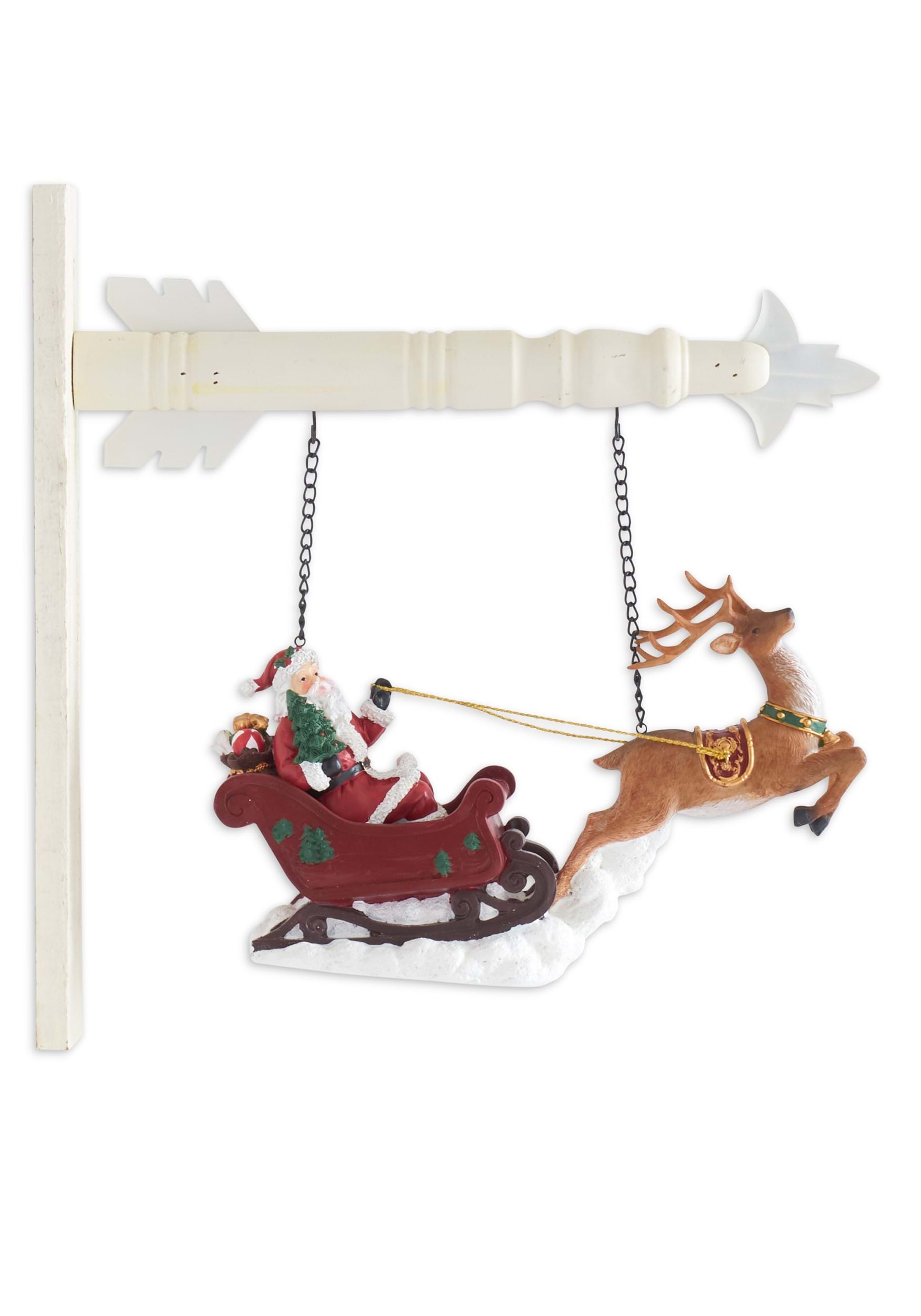 8 Santa Riding Sleigh with Reindeer Hanging Arrow Figure