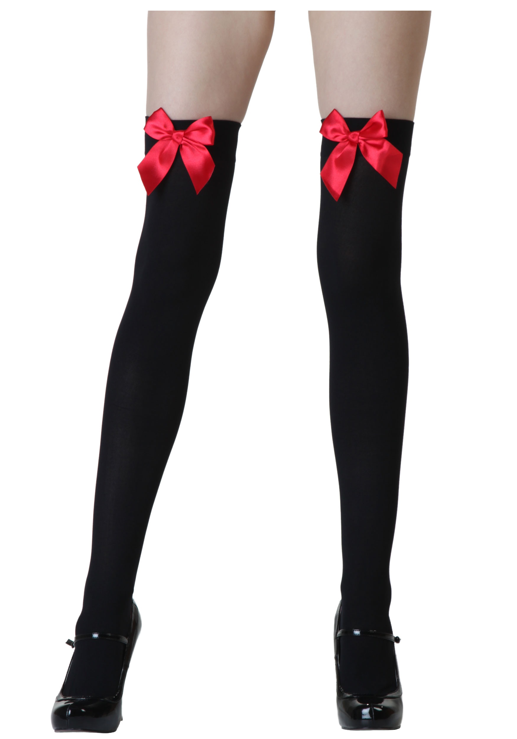 Black Women's Stockings with Red Bows | Costume Tights
