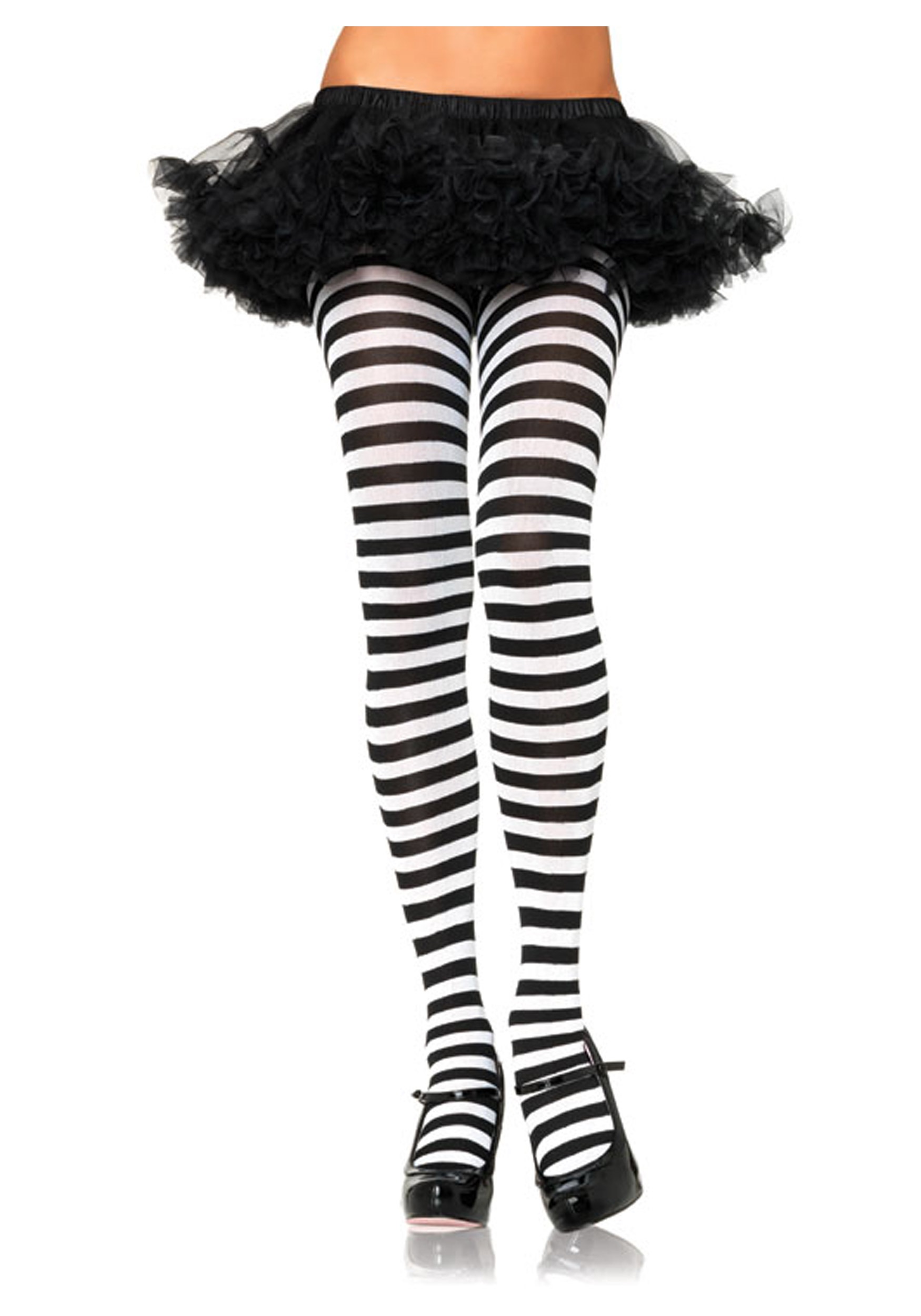 Plus Size Black / White Women's Striped Tights | Costume Tights