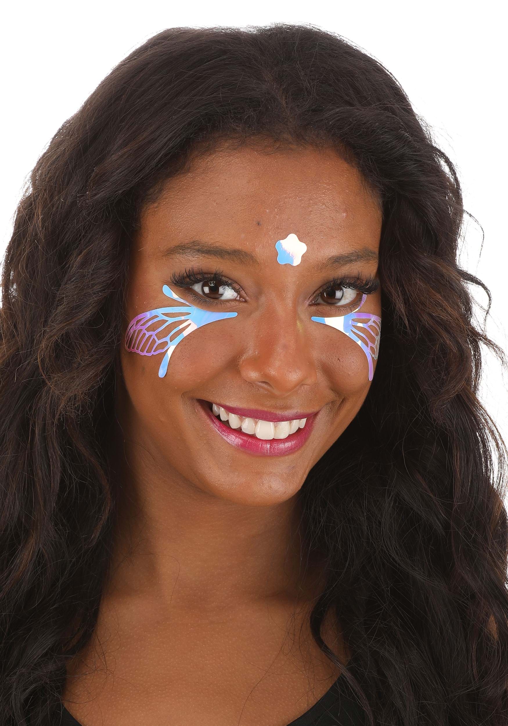 Lace Wing Electric Opal Holographic Face Decals | Costume Accessories