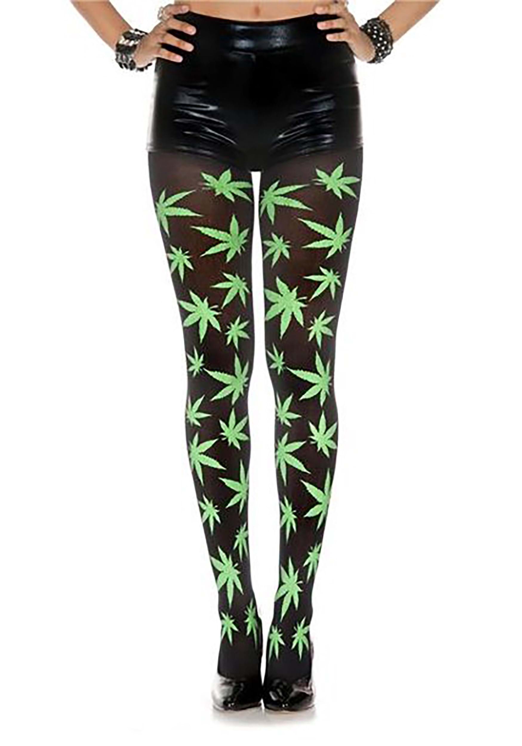 Green Leaf Print Opaque Women's Tights | Women's Tights