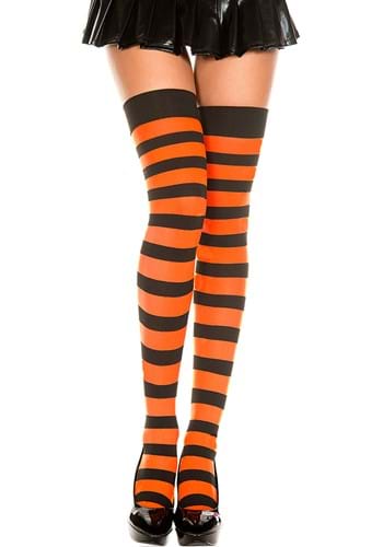 Black and Orange Women's Striped Thigh Highs | Costume Tights