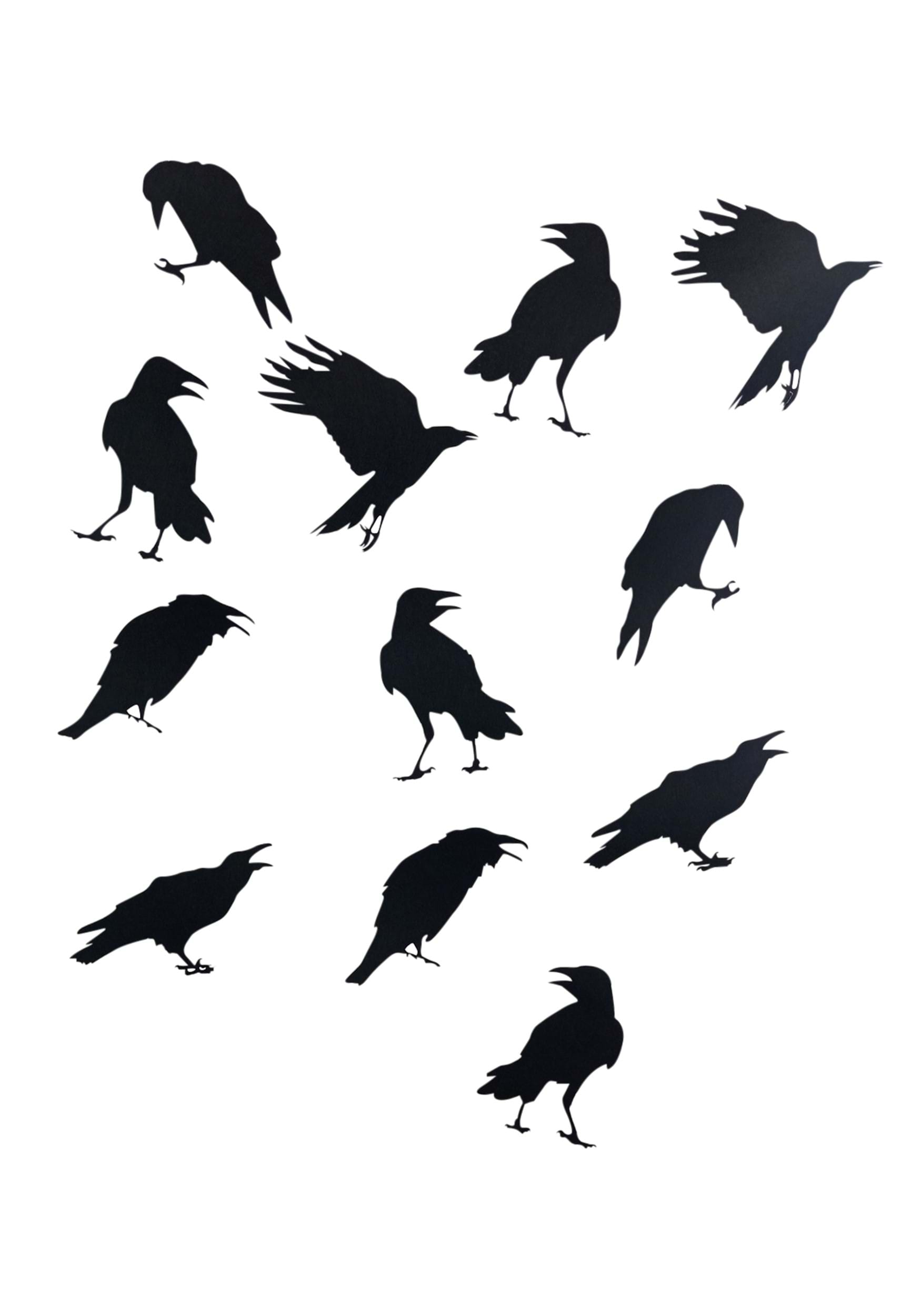 12 Piece 12-Inch Crow Sticker Set | Bird Decorations