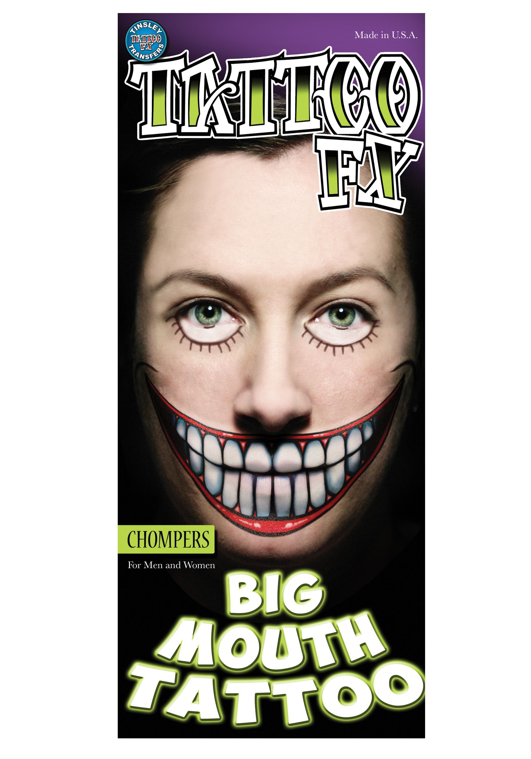 Chompers Temporary Big Mouth Tattoo | Costume Accessories