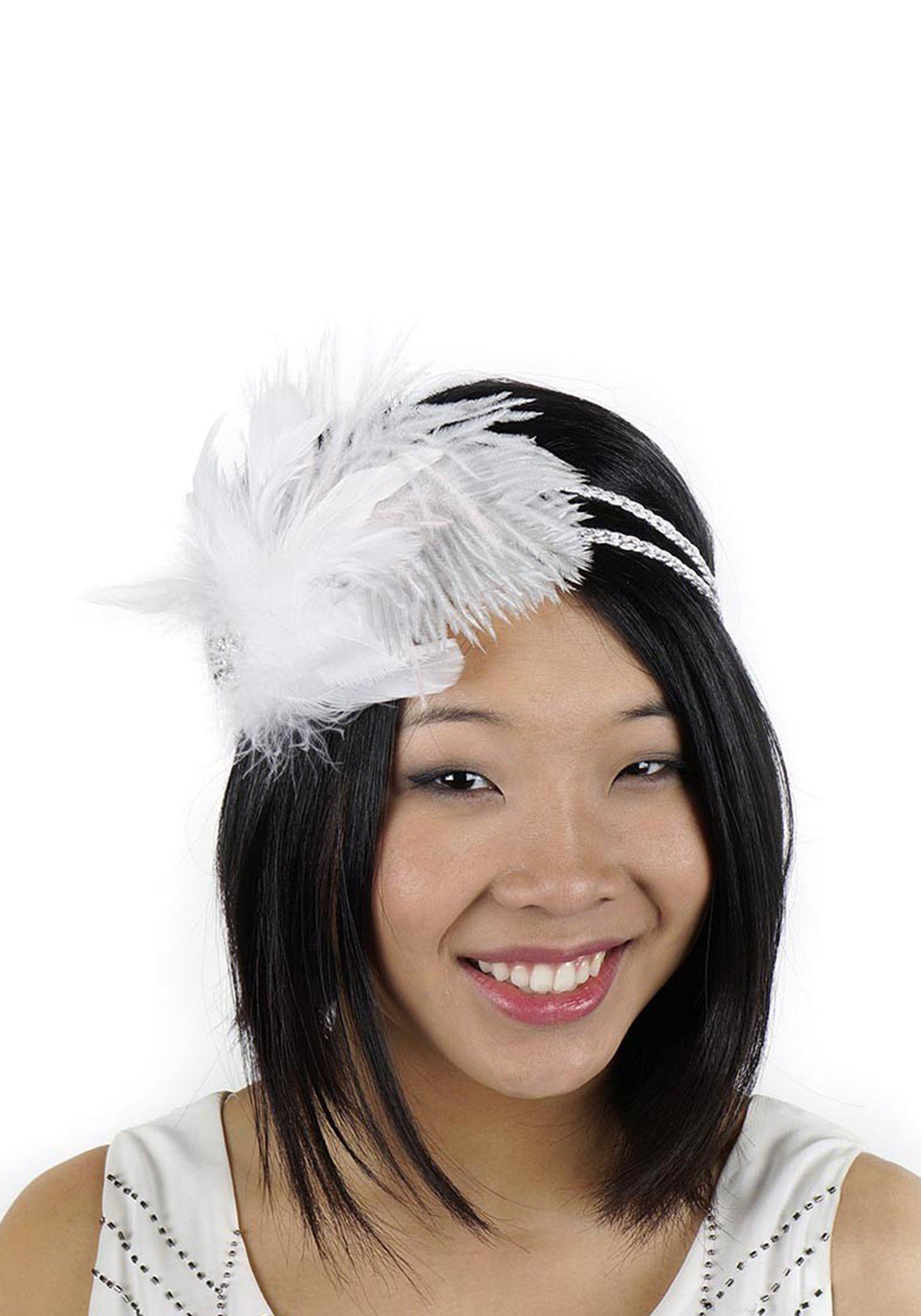 White Flapper Costume Headband with Rhinestones