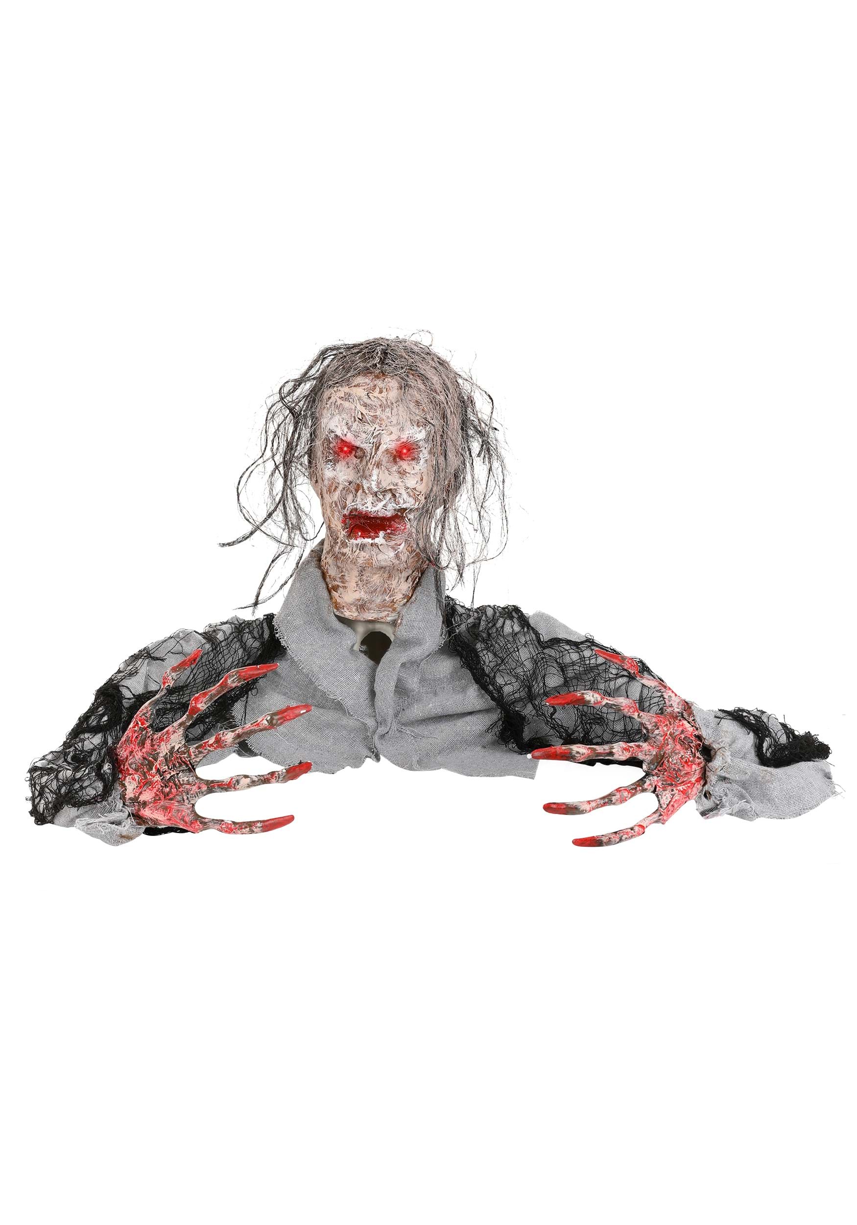 Half Body Zombie with Red Light Up Eyes Prop | Scary Decorations