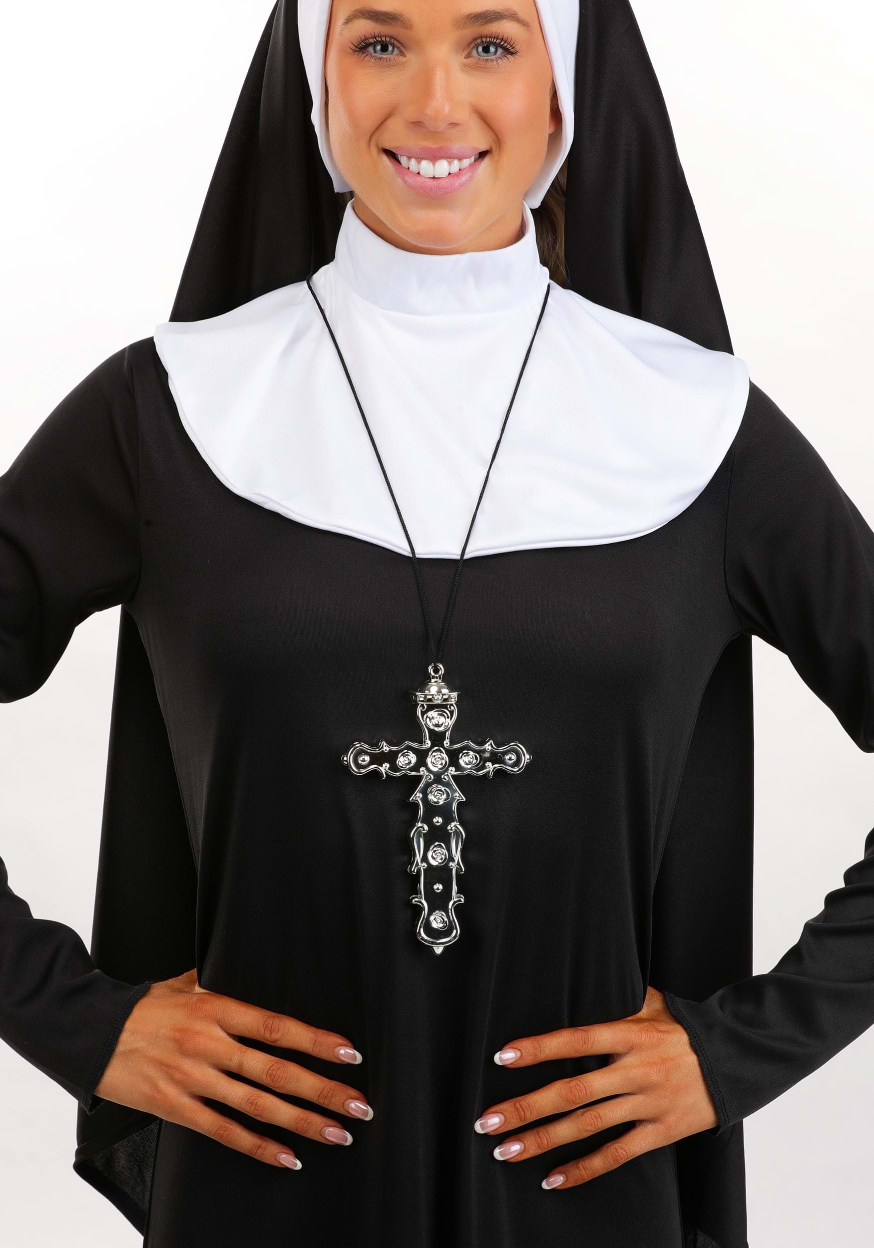 Religious Black Cross Costume Pendant Accessory | Nun Accessories