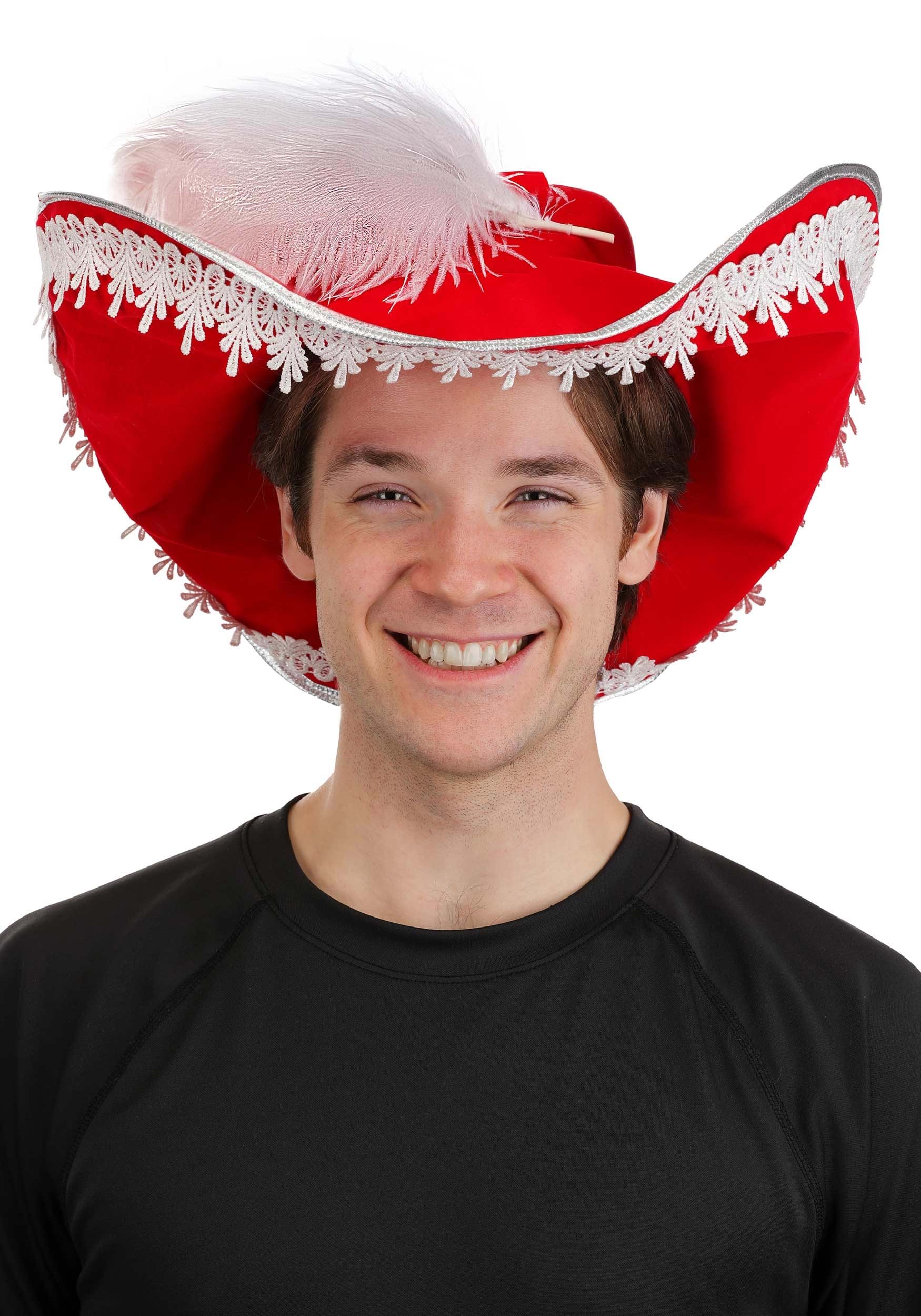 Red Pirate Adult Costume Hat with Feather | Pirate Hats
