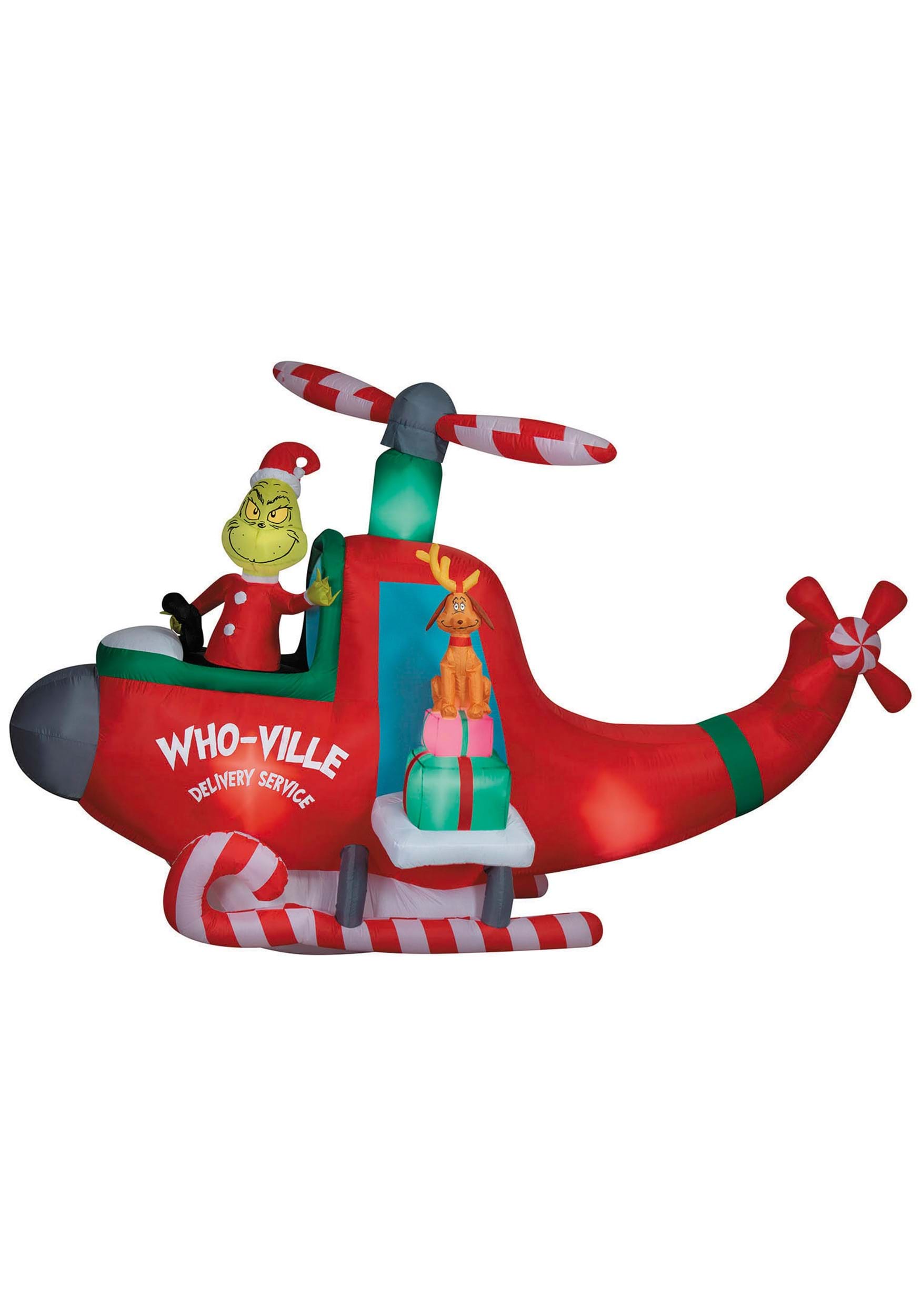 Animated Inflatable Grinch in Helicopter Decoration | Christmas Decorations