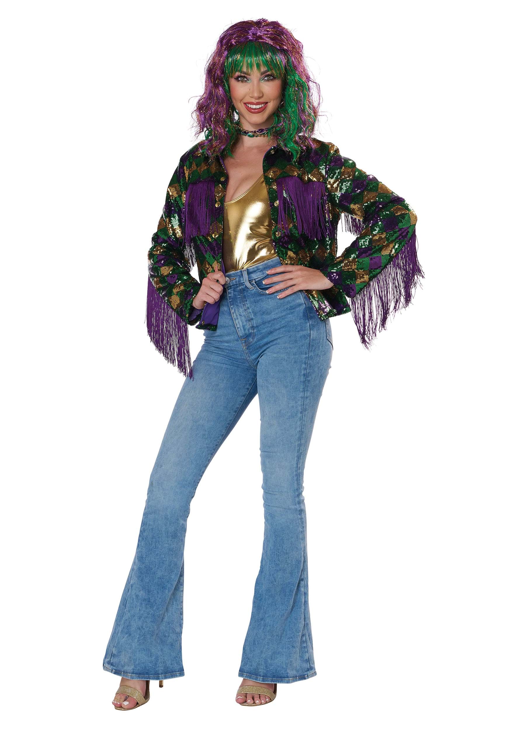 Mardi Gras Sequin with Fringe Trim Women's Jacket | Costume Jackets
