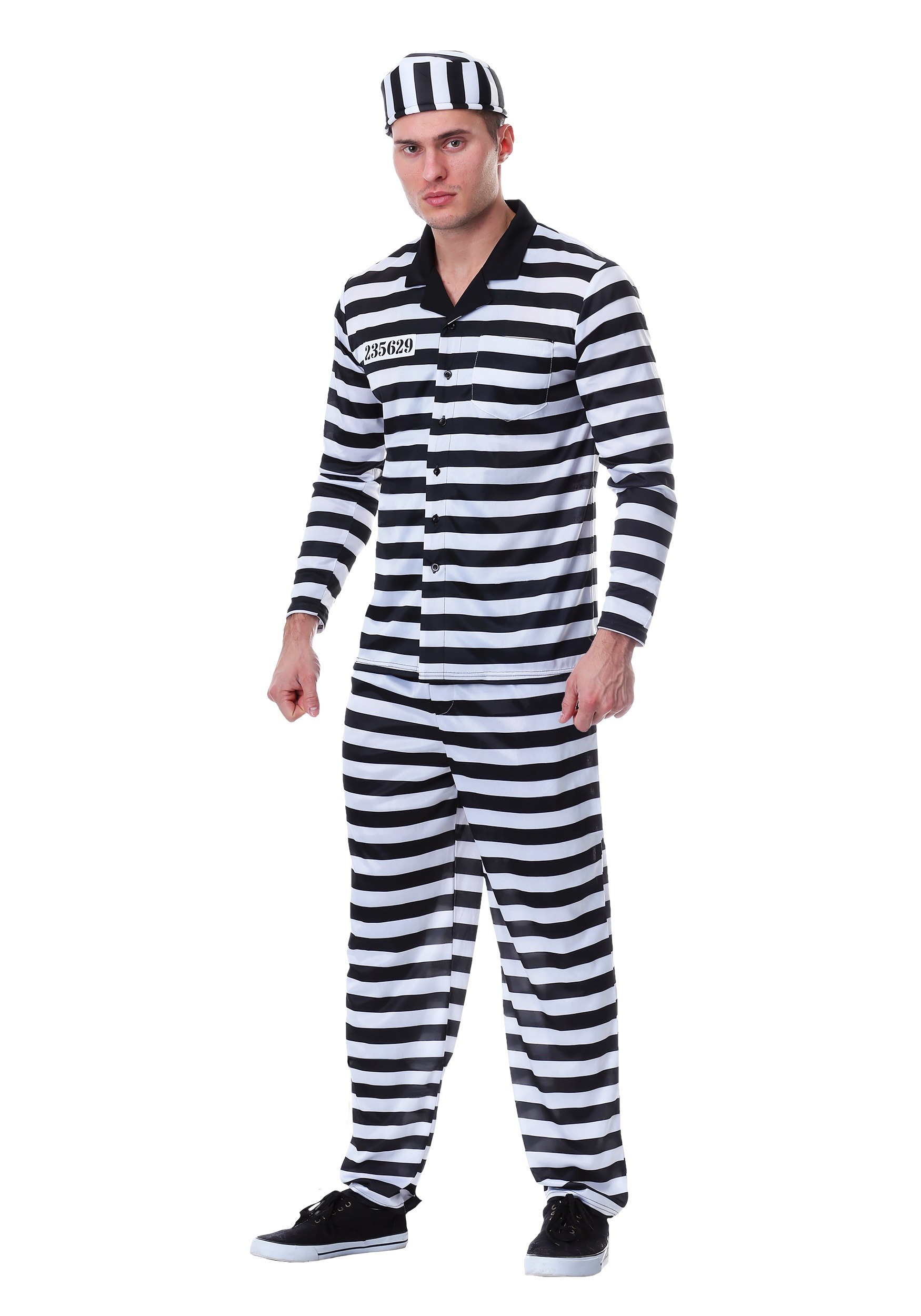 Deluxe Button Down Jailbird Costume for Men | Prisoner Costumes