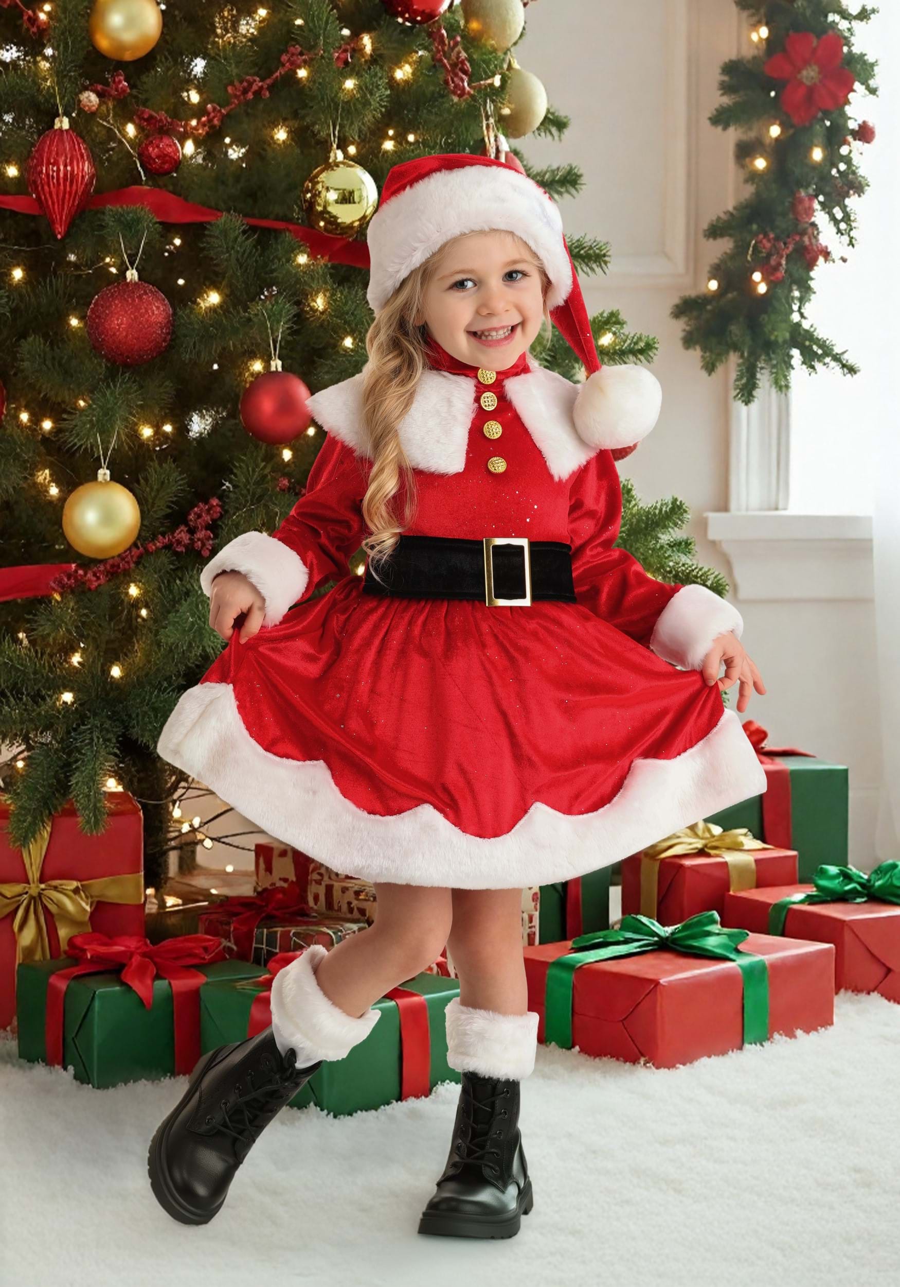 Girl's Premium Santa Toddler Costume Dress | Christmas Costumes