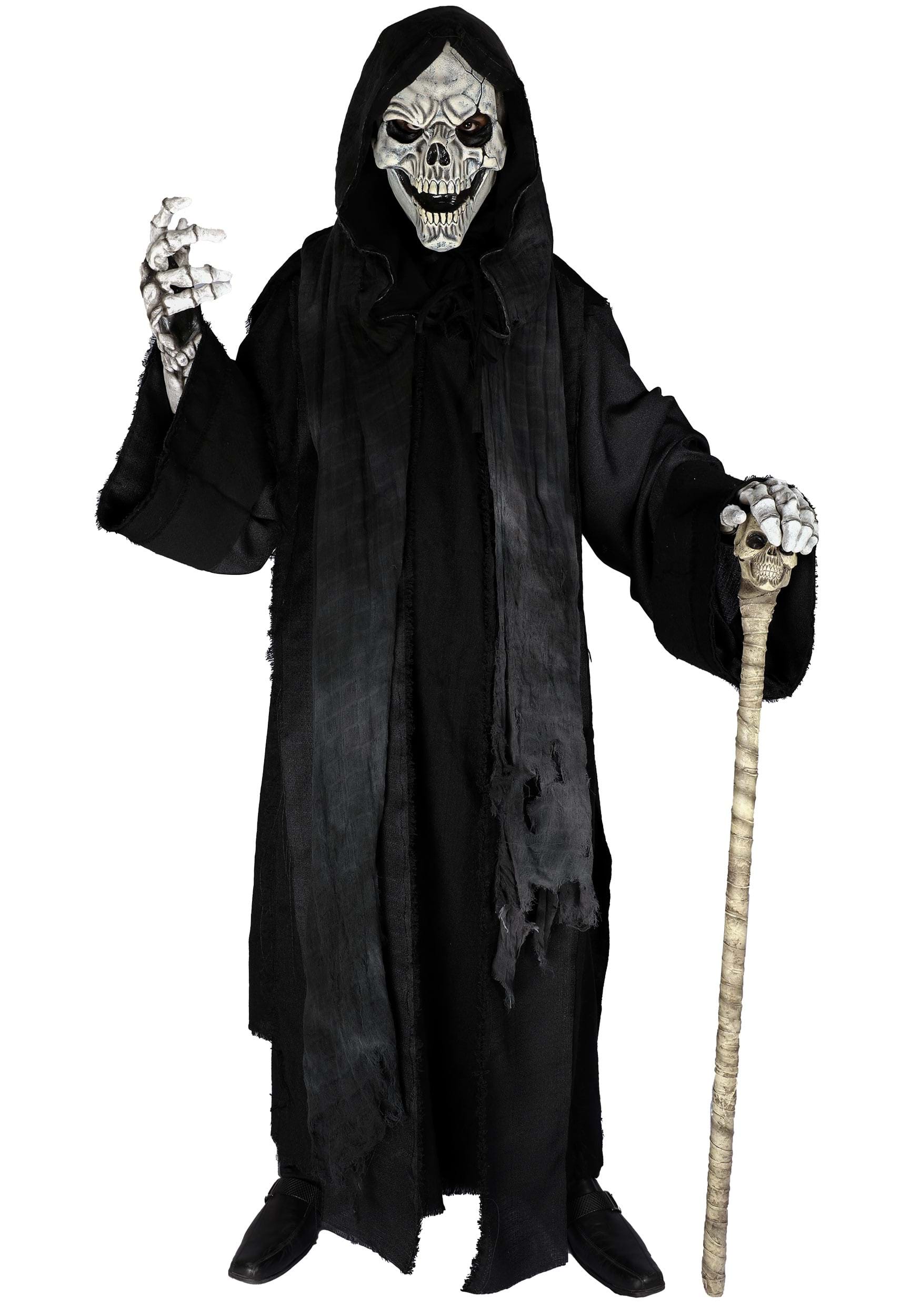 Adult Dark Reaper Coat w/ Skull Mask and Skeleton Gloves | Grim Reaper Costumes
