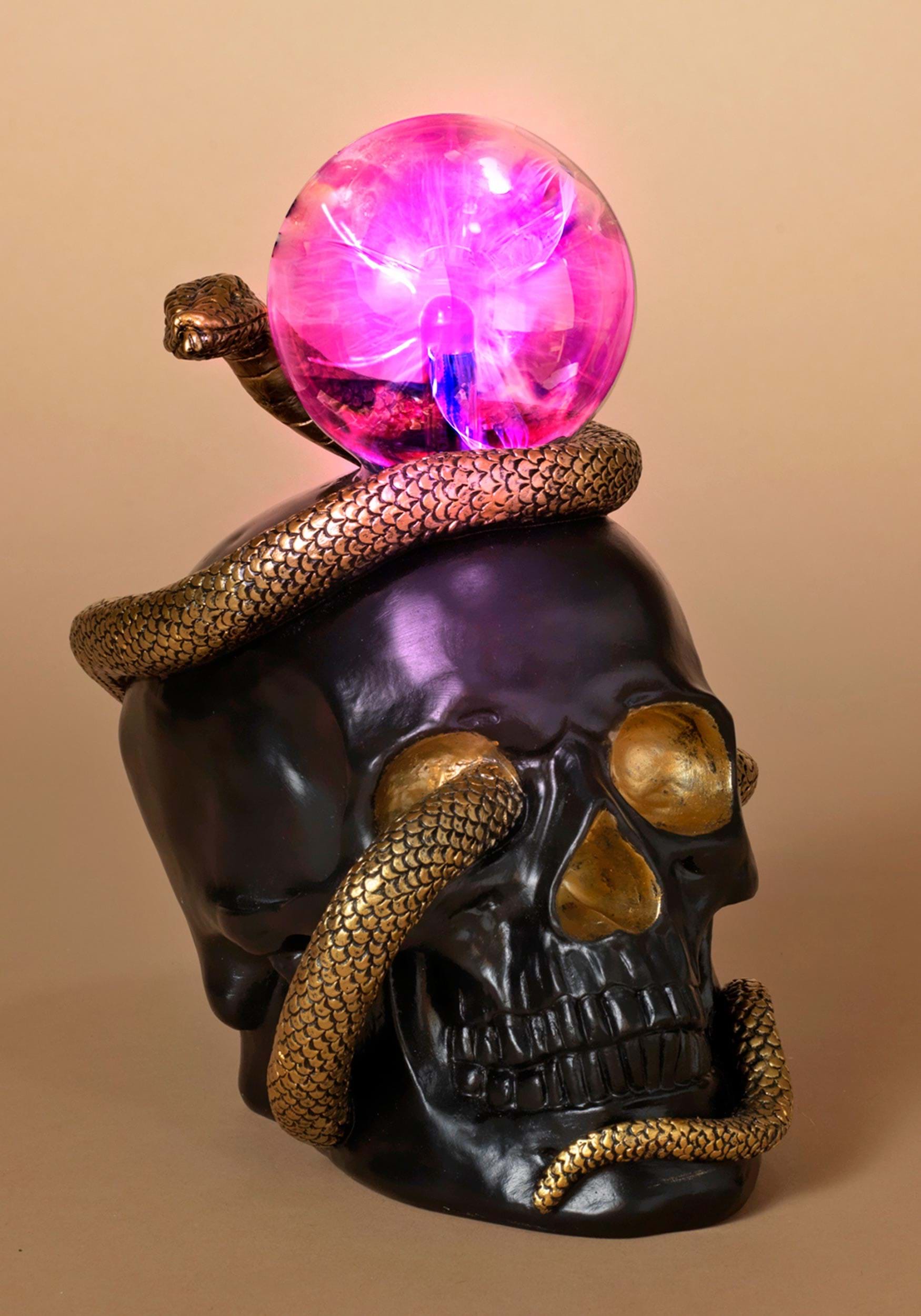8 Skull & Snake with Static Lighted Magic Ball Prop | Halloween Skulls