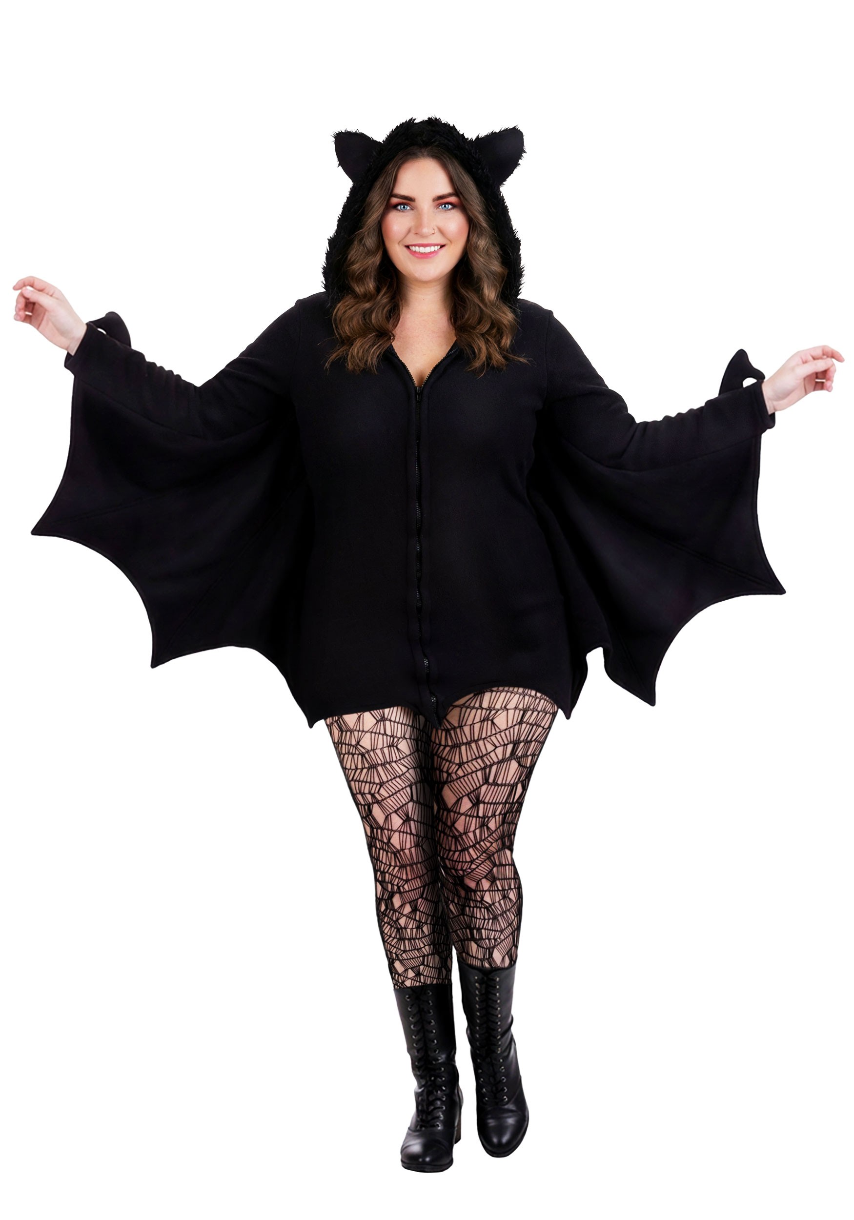 Plus Size Cozy Fleece Bat Zip Up Dress Costume for Women | Animal Costumes