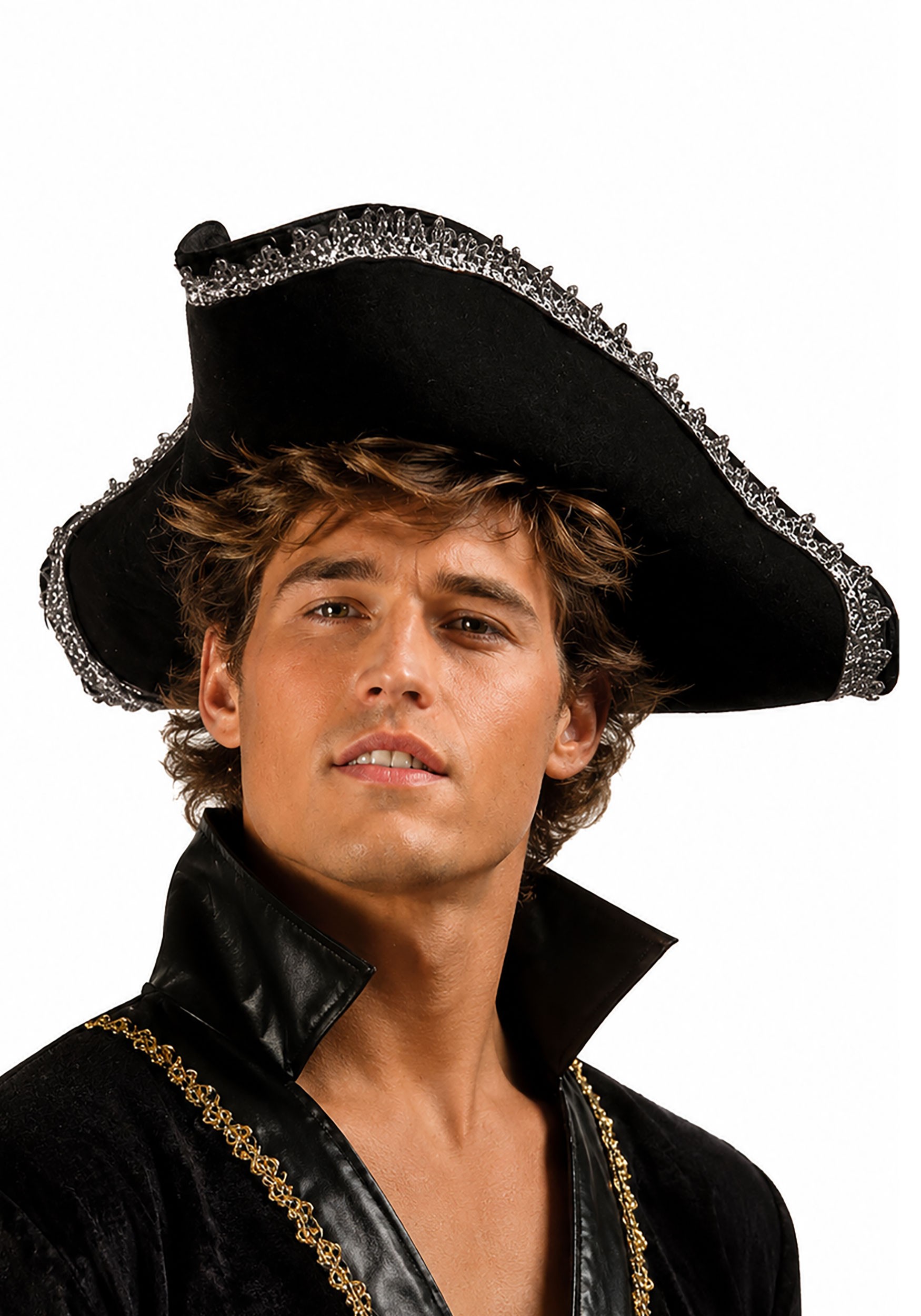 Adult Black Velvet Pirate Tricorn Costume Hat | Pirate Hats