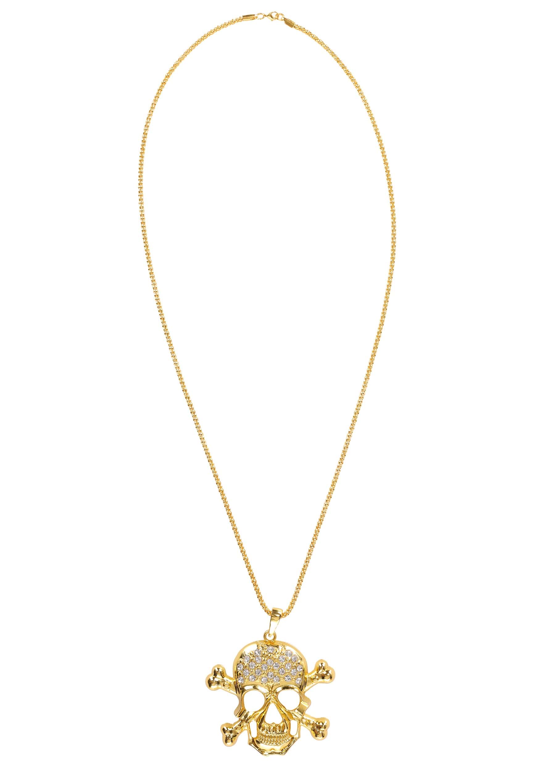 Gold Skull and Crossbones Costume Pirate Necklace | Pirate Accessories