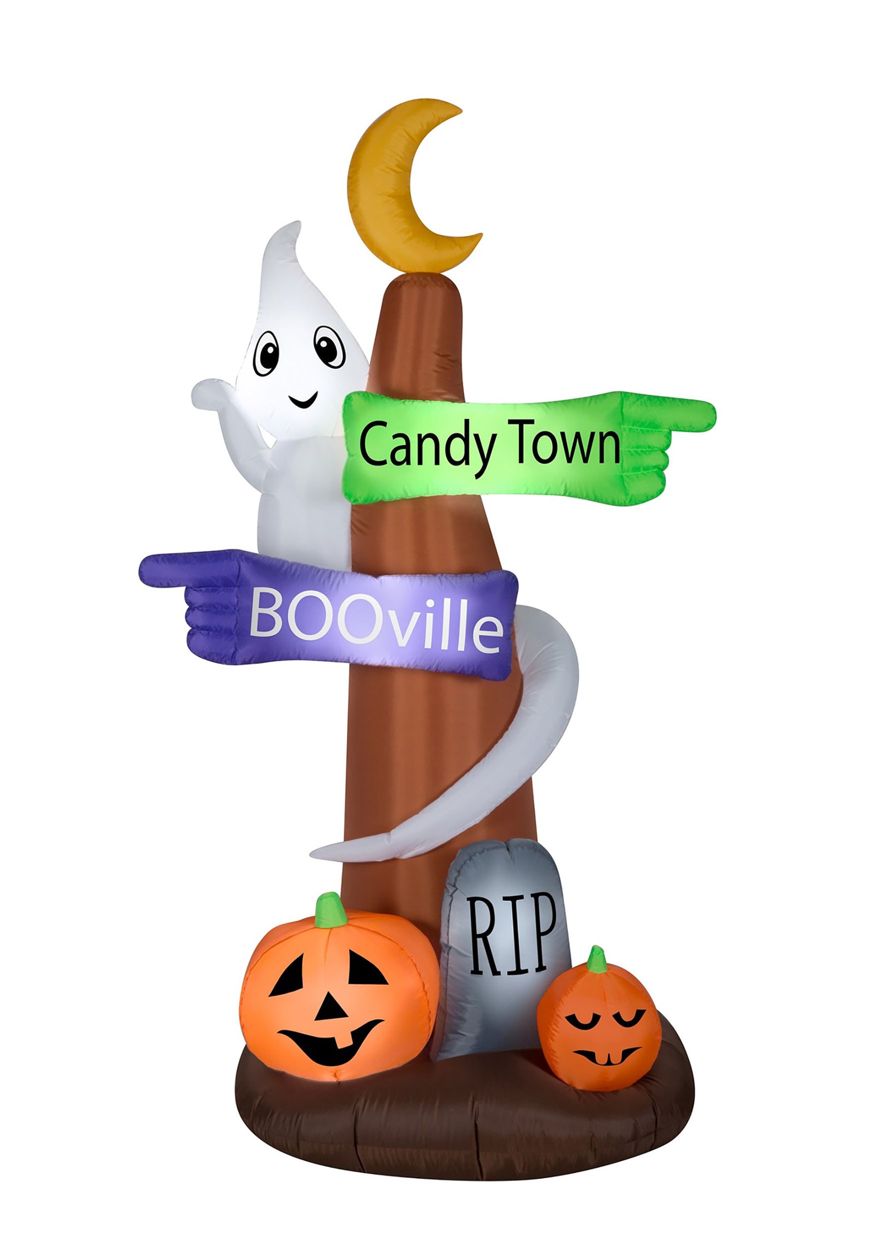 8FT Inflatable Ghost Wrapped Sign Post Decoration | Halloween Inflatables