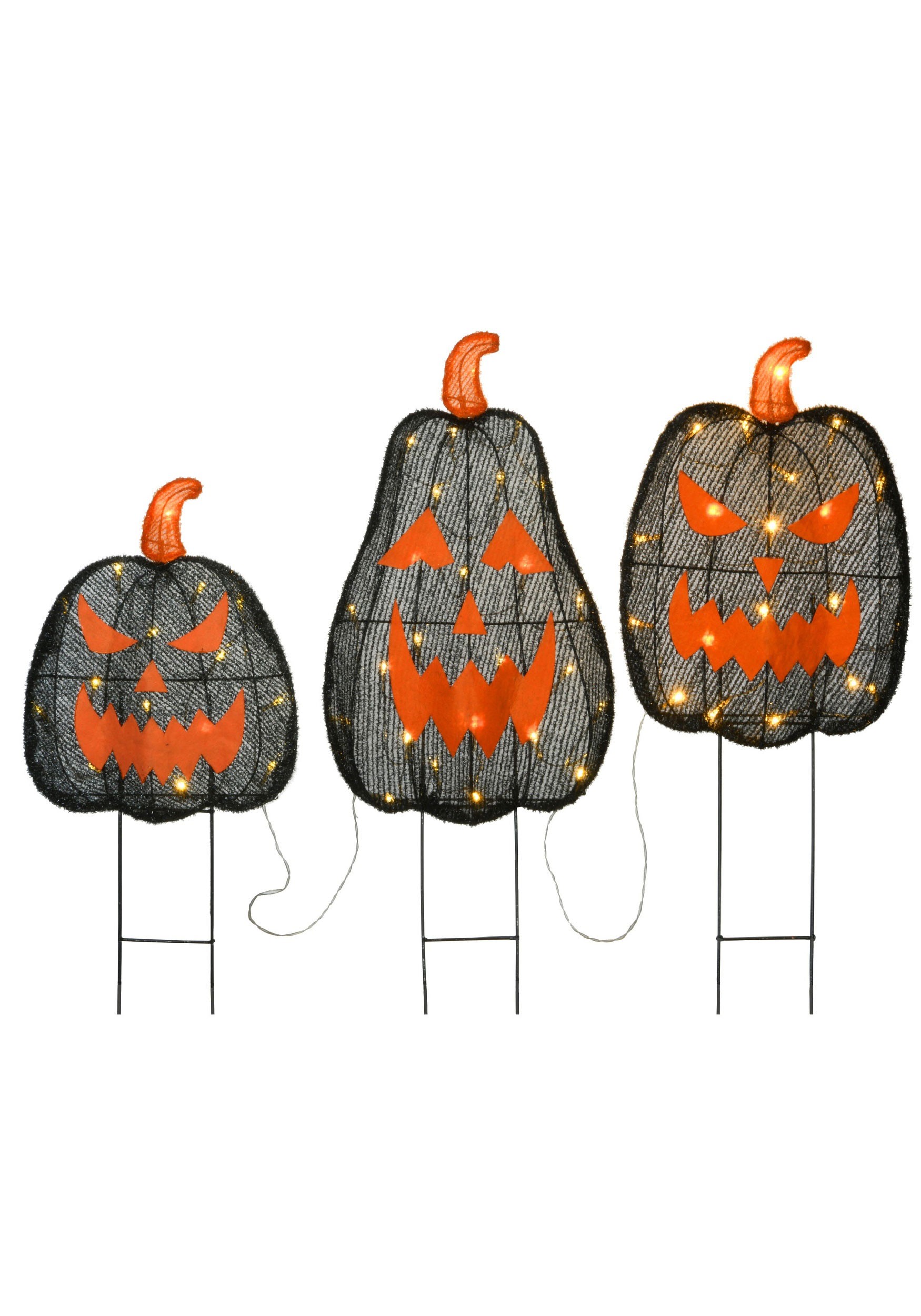 35-Inch 3 Piece Light Up Black Pumpkin Decoration Set | Pumpkin Decorations