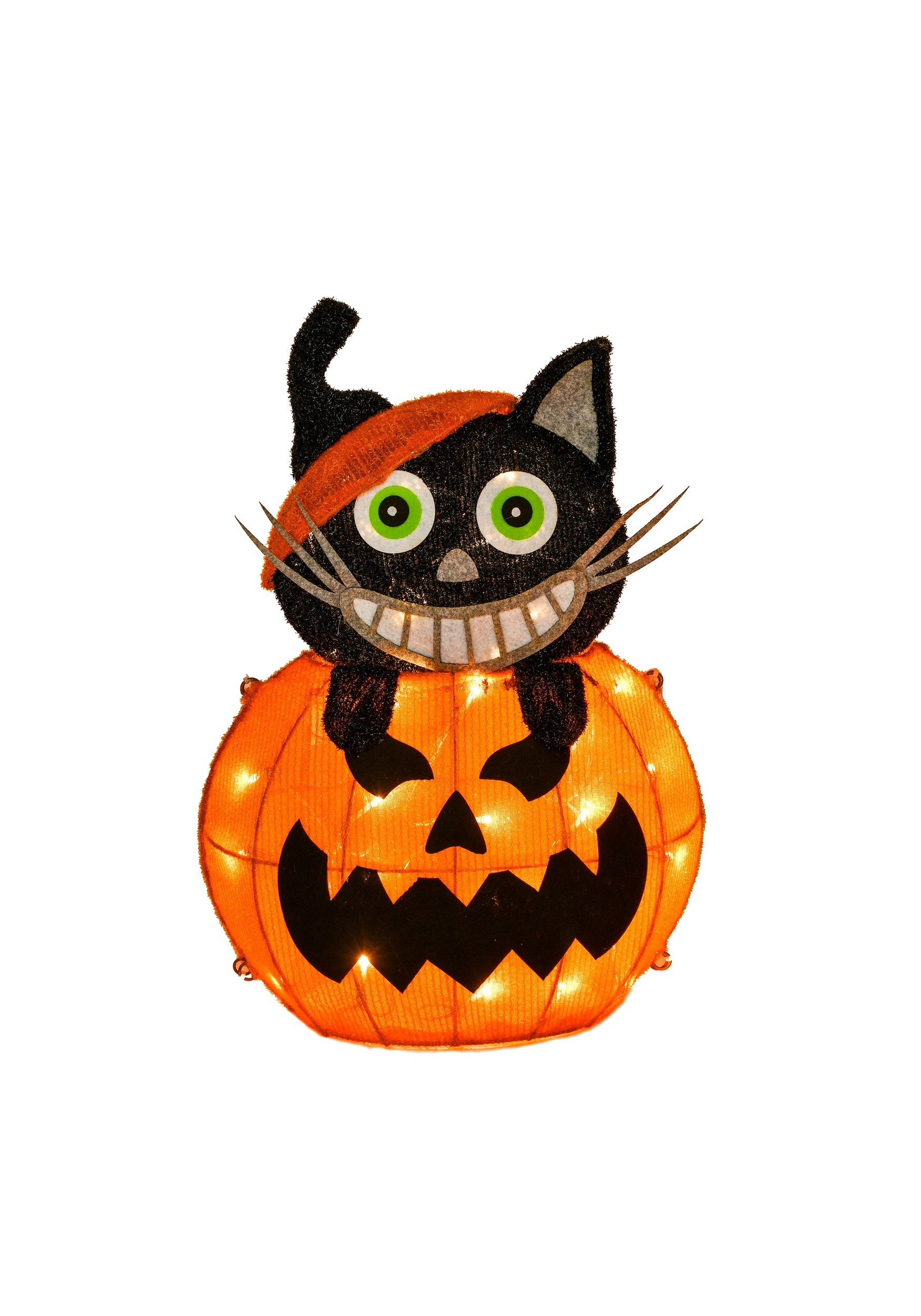 23-Inch Light Up 3D Black Cat on Pumpkin Decoration | Halloween Decorations