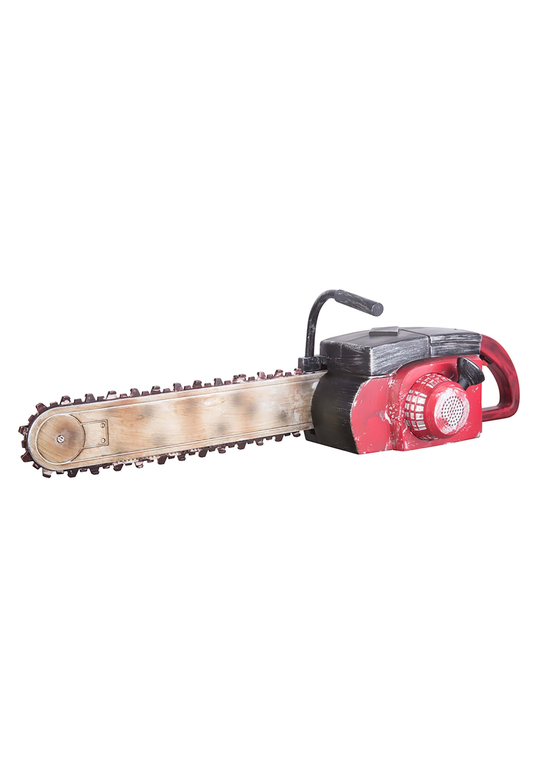 22-Inch Red Rusted Finish Chainsaw Animated Prop | Scary Halloween Decorations