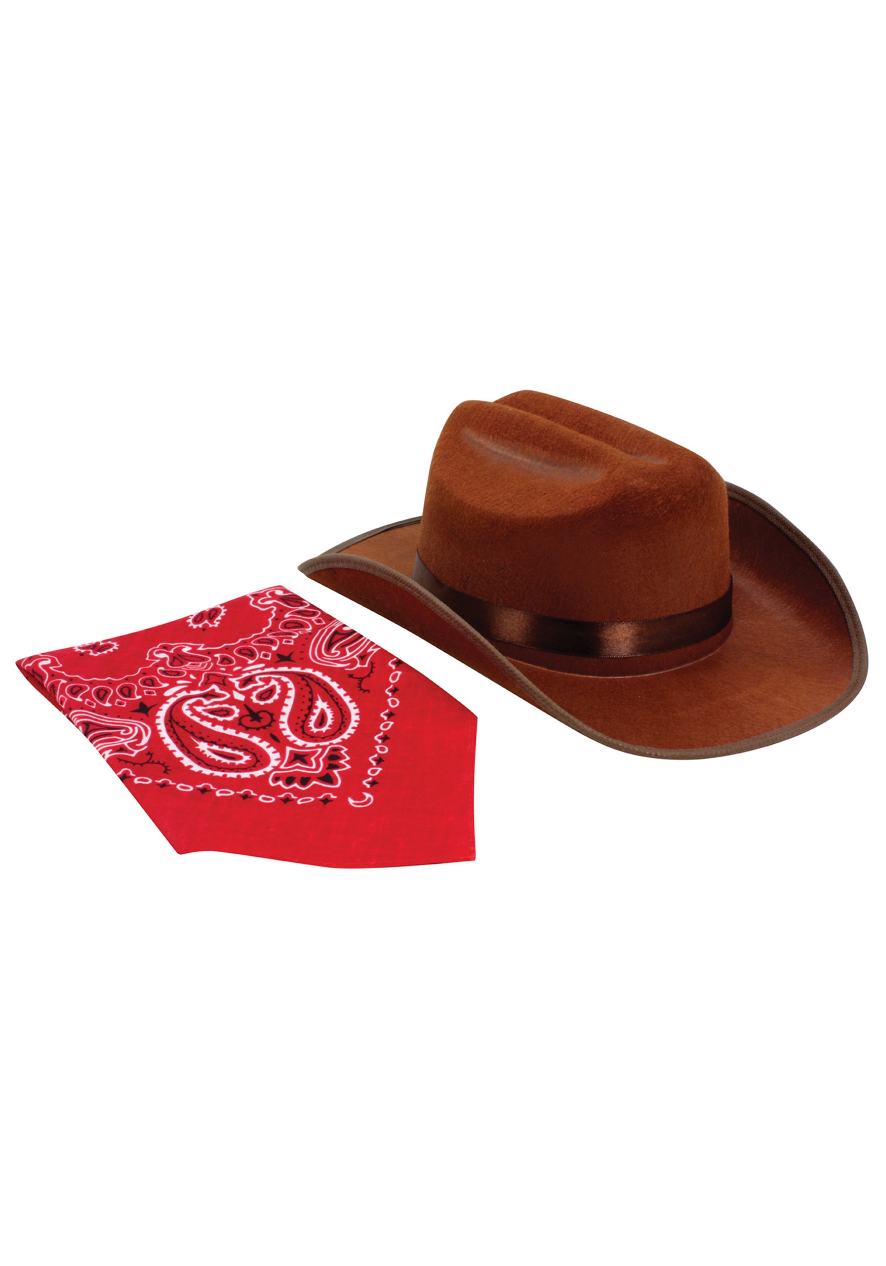 Junior Brown Cowboy Costume Hat and Bandana Set