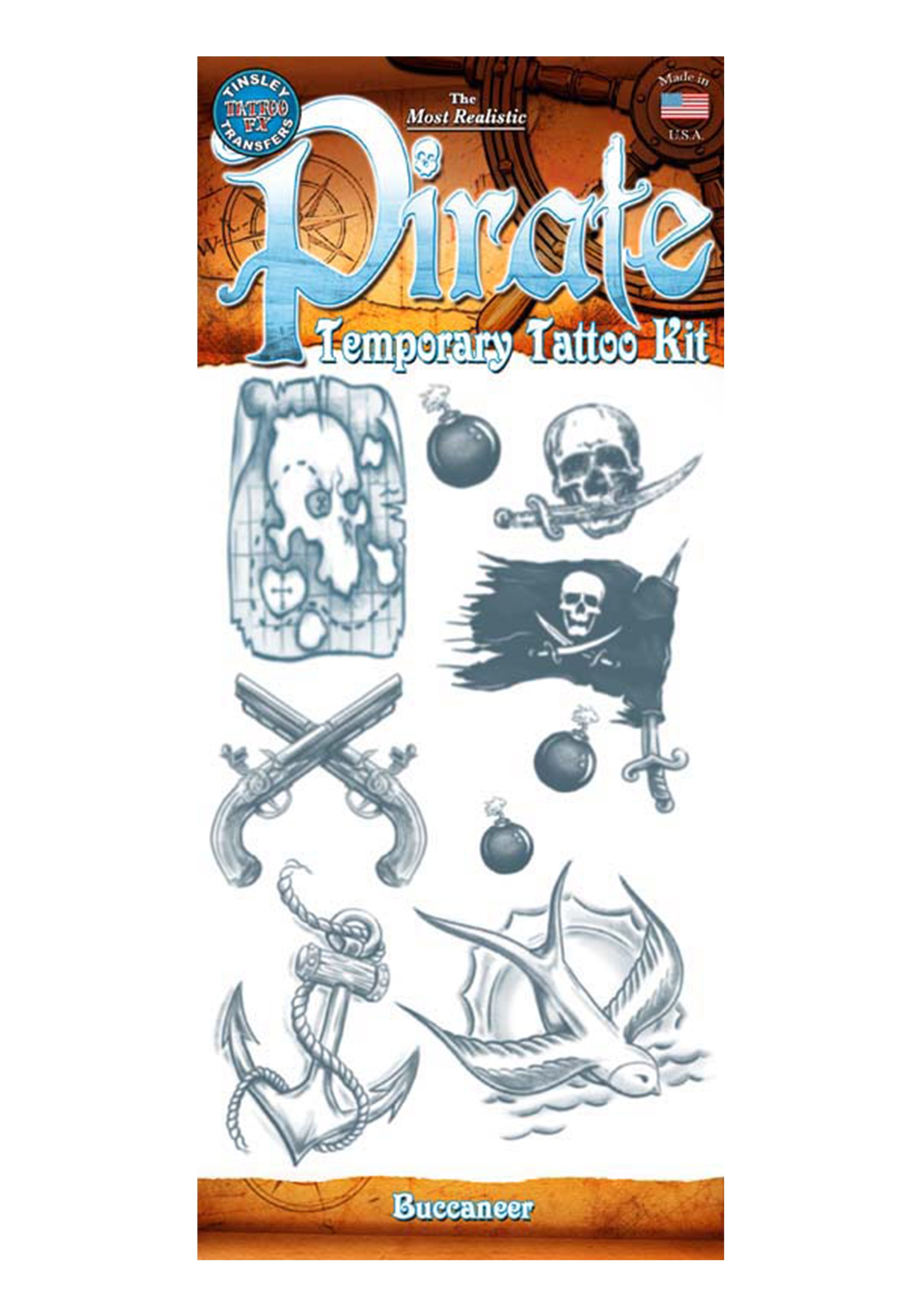 Pirate Buccaneer Tattoo Temporary Kit | Pirate Accessories
