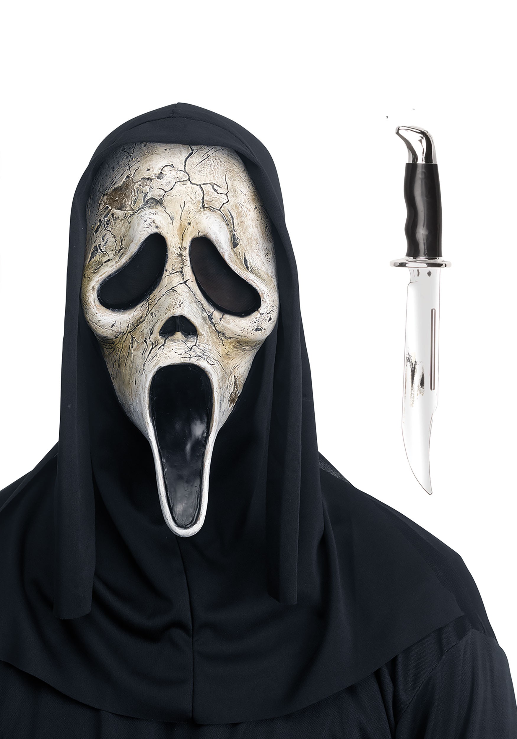 Adult Ghost Face Aged Mask & Knife Costume Kit | Scream Accessories