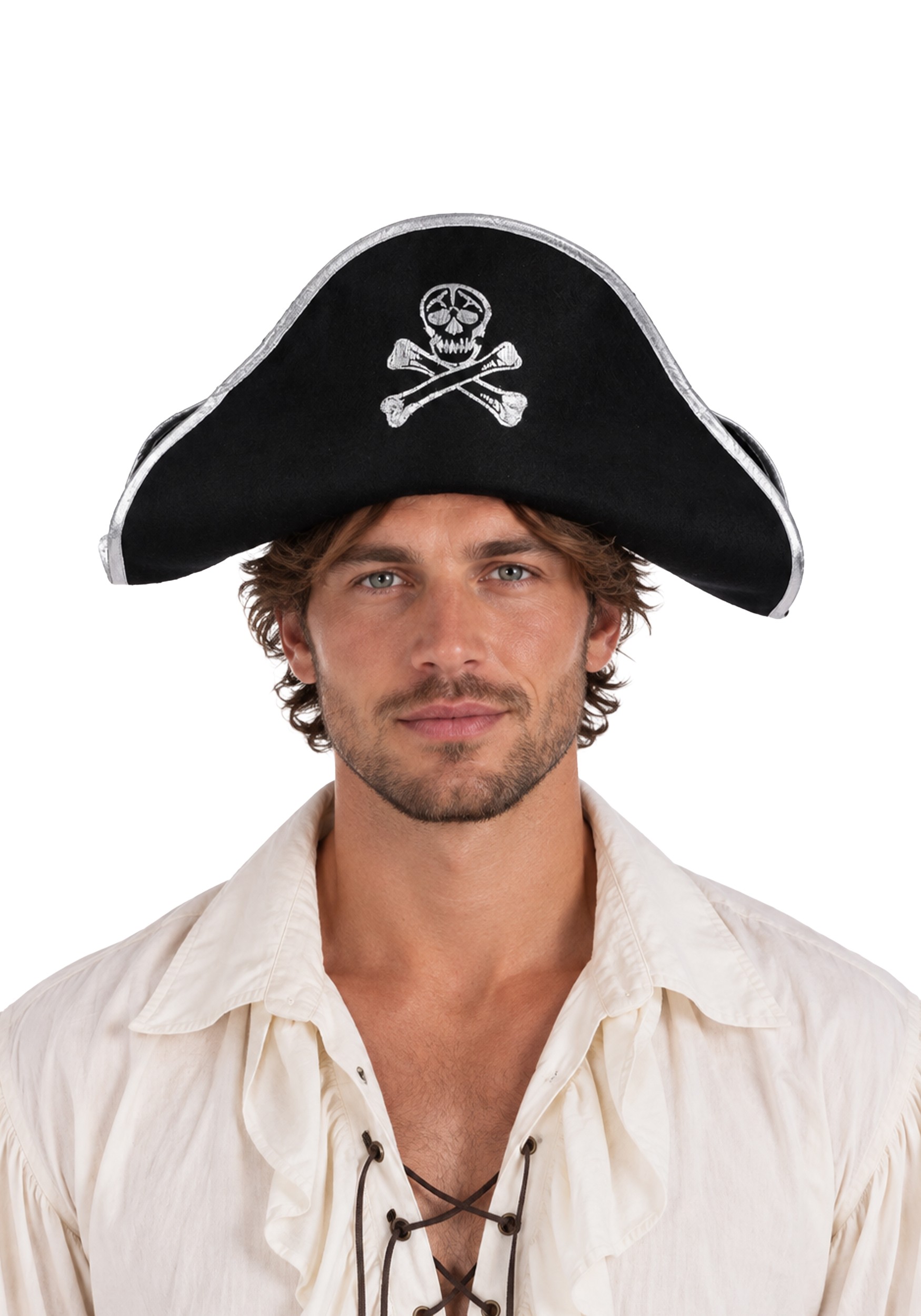 Adult Black Costume Pirate Hat with Silver Trim | Pirate Hats