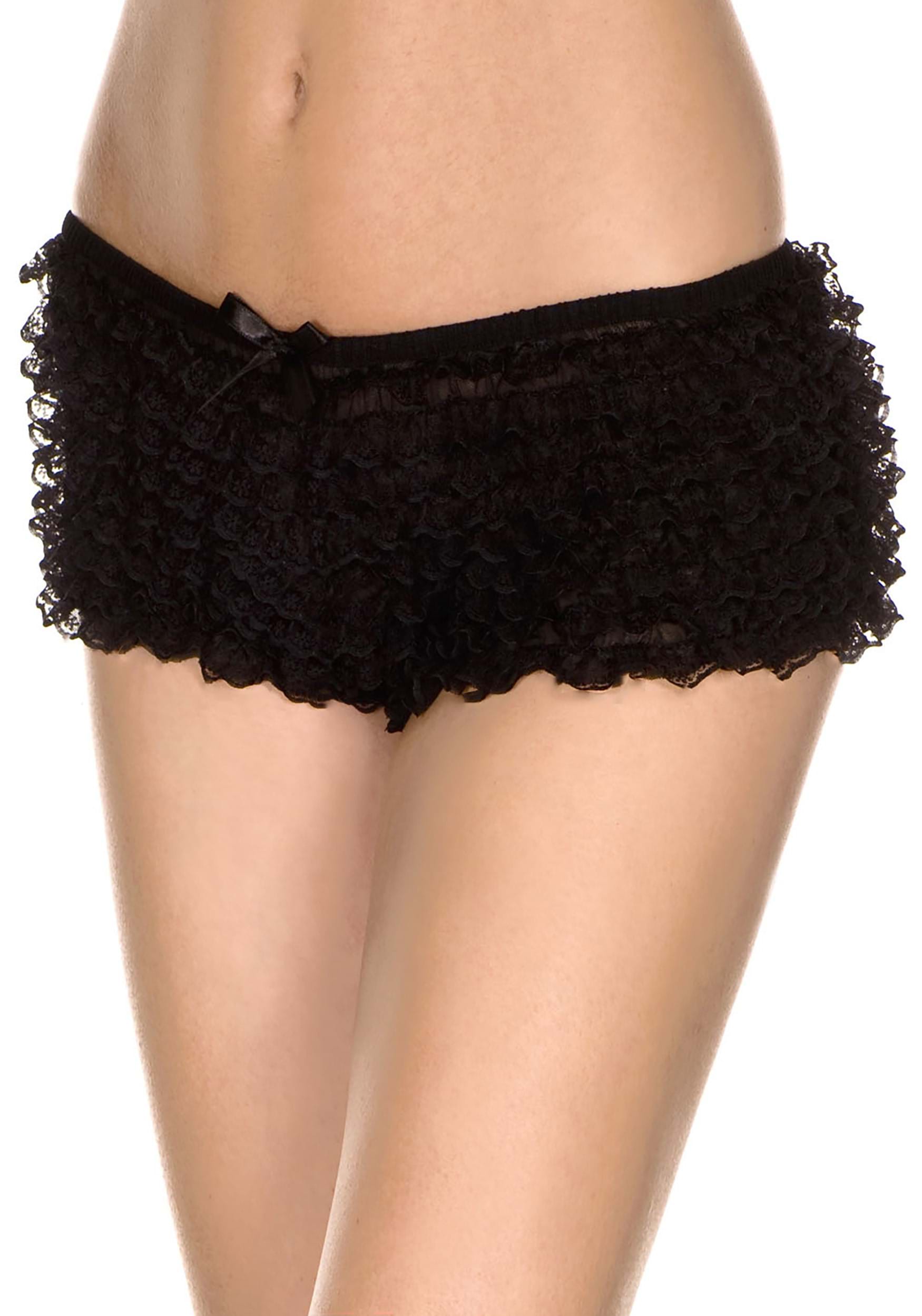 Black Micro Lace Ruffle Tanga Women