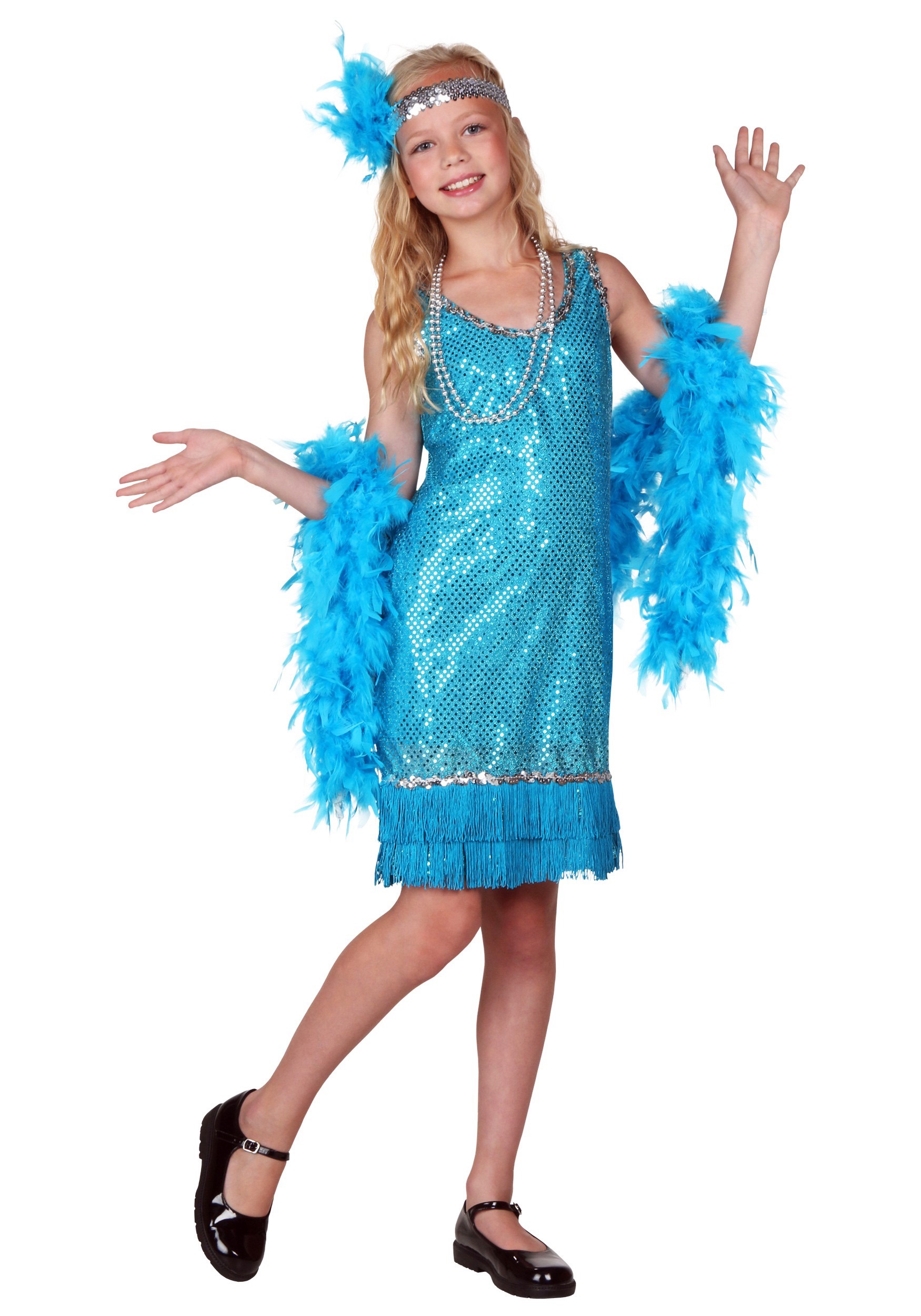 Turquoise Sequin and Fringe Girl