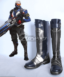 Overwatch OW Soldier 76 John Jack Morrison Black Silver Shoes Cosplay Boots